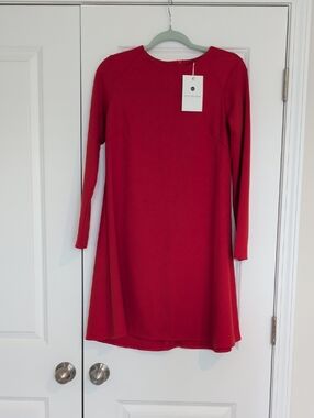 Women's Crimson Long-Sleeve A-Line Dress